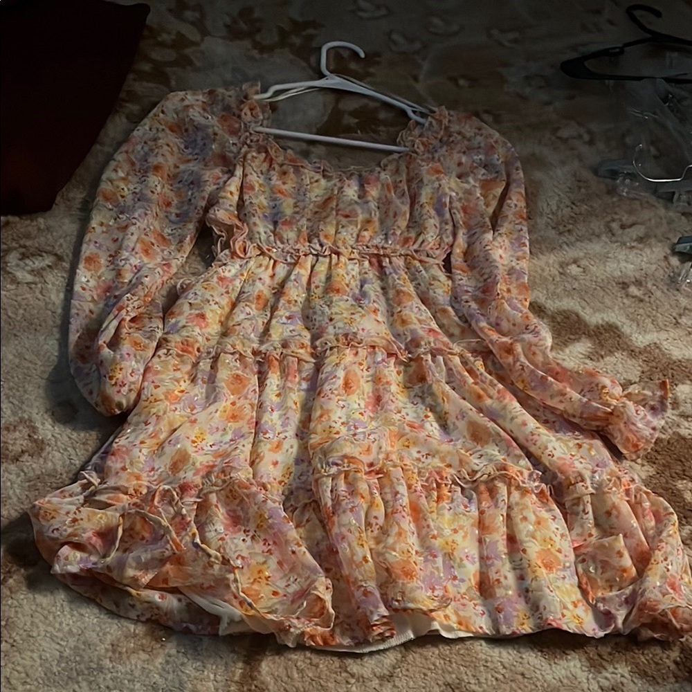 Jessica Simpson Pink and Tan Ruffled Tiered Sundress